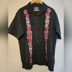 Urban Rags Tribal Flame Button-Up Shirt — Black, Size L | Y2K Streetwear